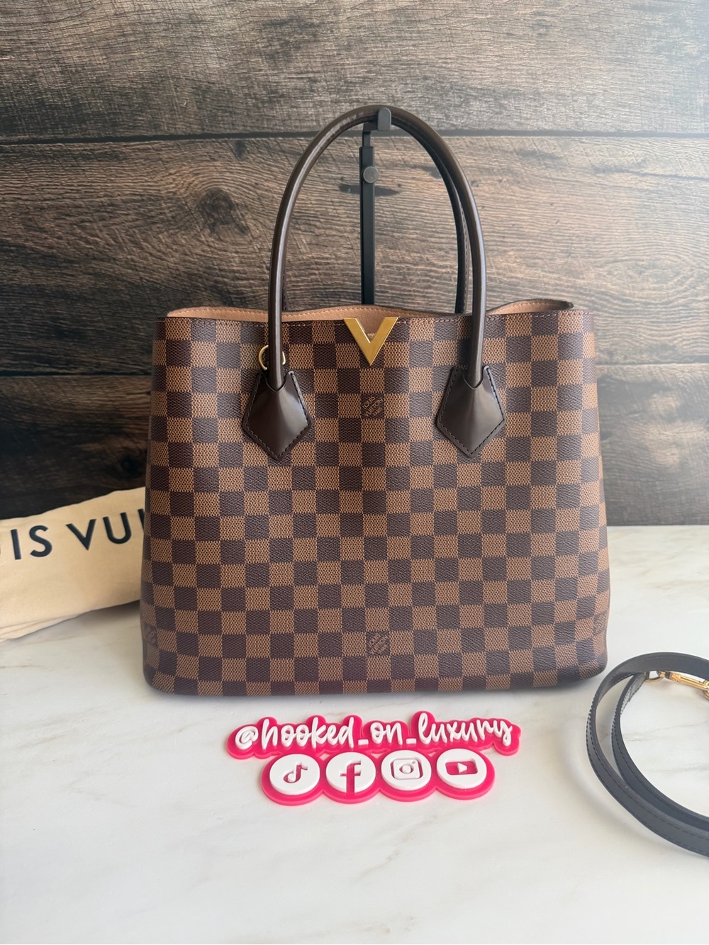Authentic Louis Vuitton Kensington Damier Ebene Shoulder 2 Way Handbag Tote Bag